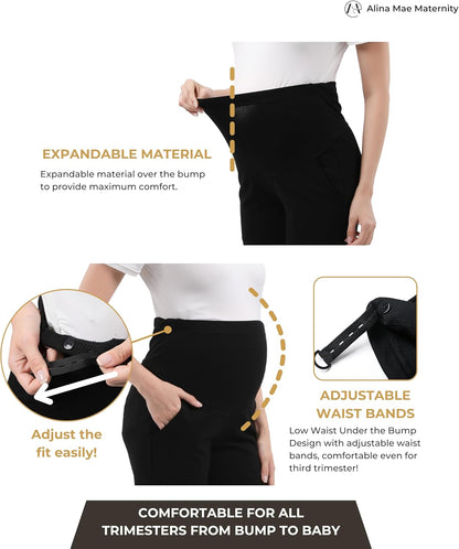 Maternity Pants Work Over The Belly with Pockets, Womens Pregnancy Dress Pants Office Clothes Trousers Stretch Summer