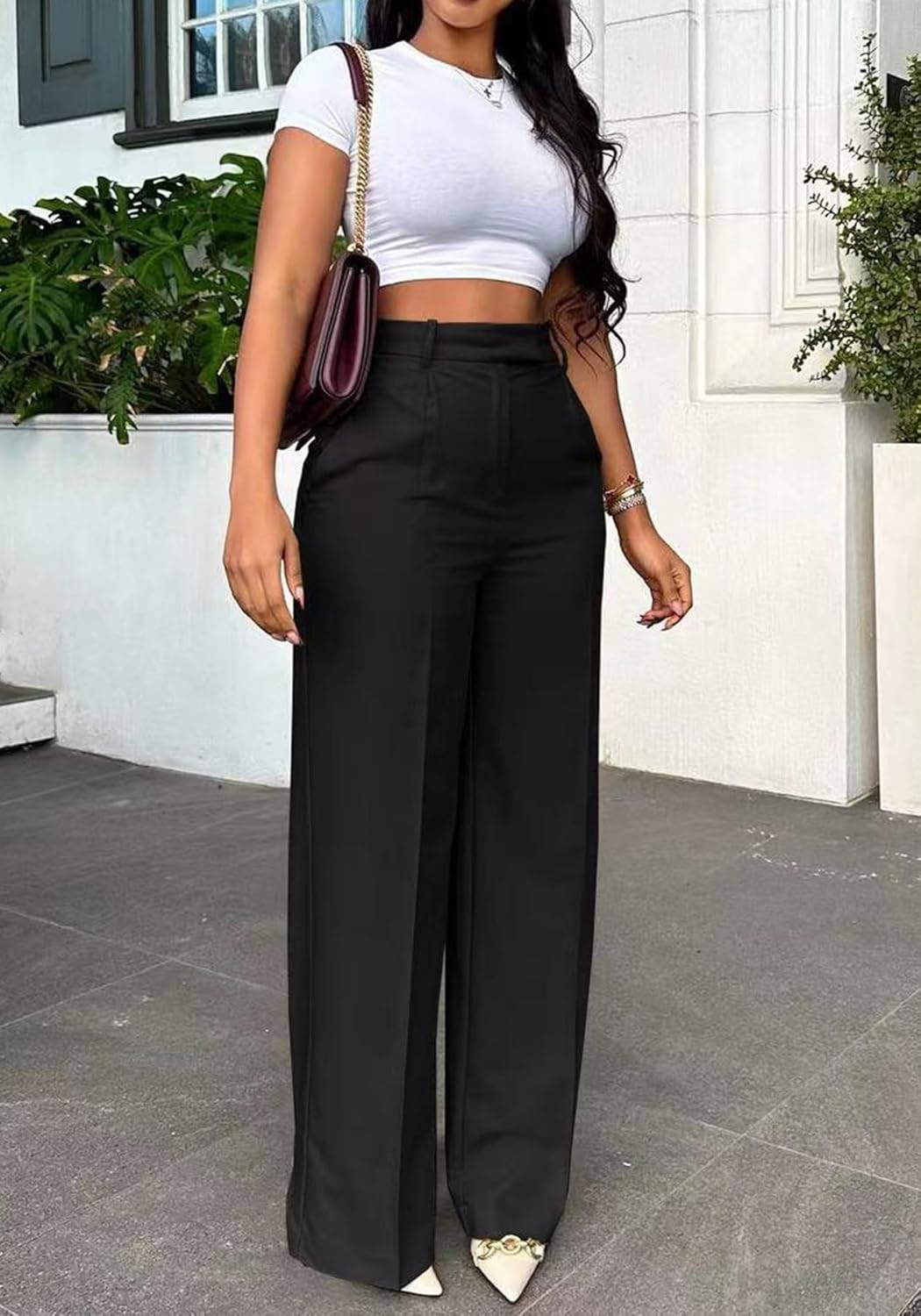 Lucuna Women's Wide Leg Dress Pants High Waisted Straight Leg Slacks Business Office Work Pants Trousers