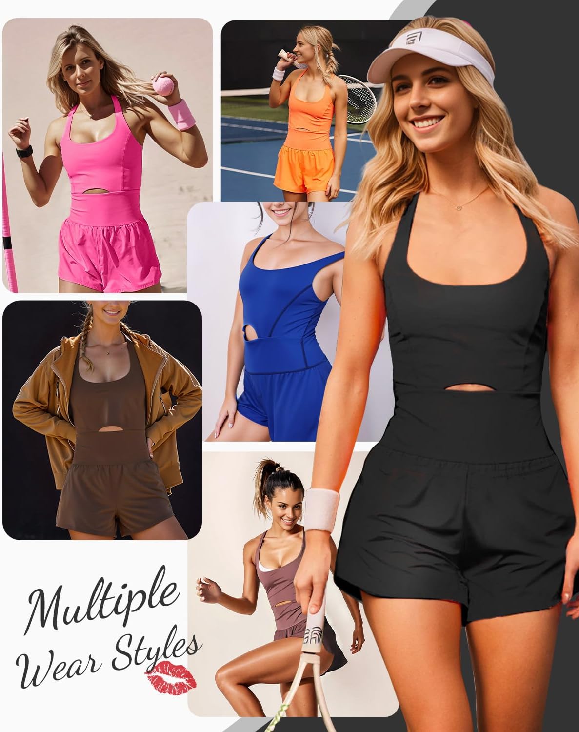 Wenlia Women Workout Romper Onesie with Padded Bras Sleeveless One Piece Outfits Shorts Atheletic Running Jumpsuit Clothes