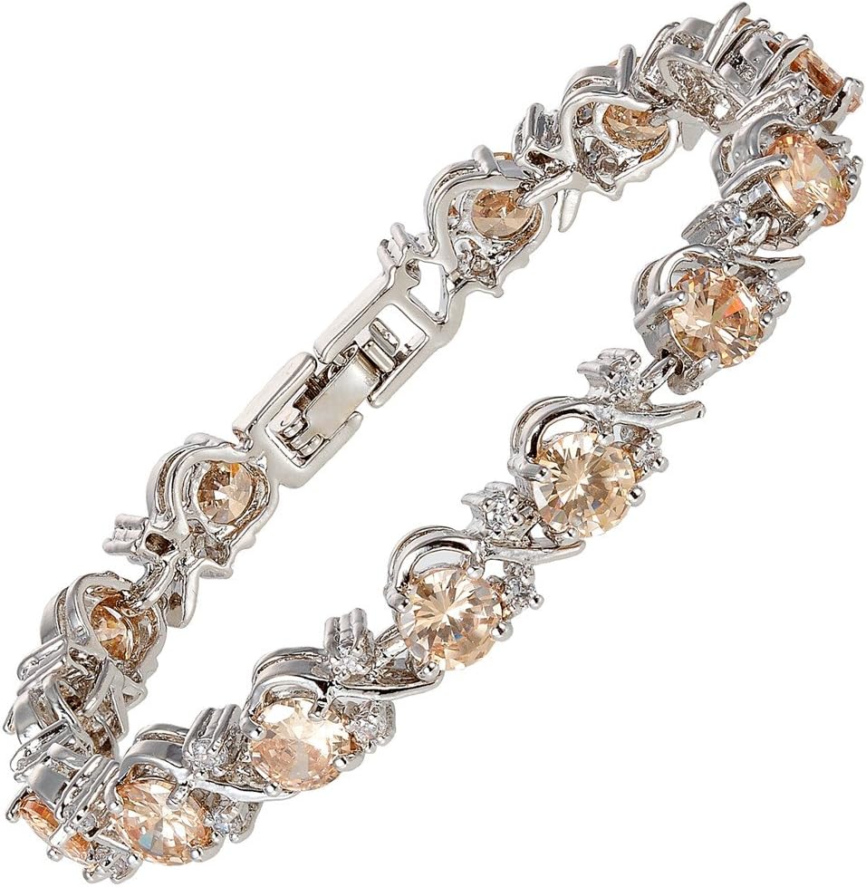 RIZILIA BLOSSOM Tennis Bracelet & Round Cut CZ [6 Colors available] in White Gold Plated, 7"