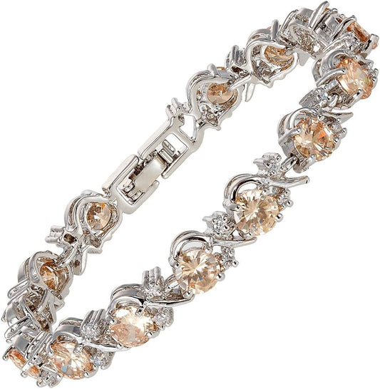 RIZILIA BLOSSOM Tennis Bracelet & Round Cut CZ [6 Colors available] in White Gold Plated, 7"