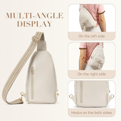 Missnine PU Leather Sling Bag for Women Quilted Chest Crossbody Trendy Travel Bag for Hiking Cycling with Tassel
