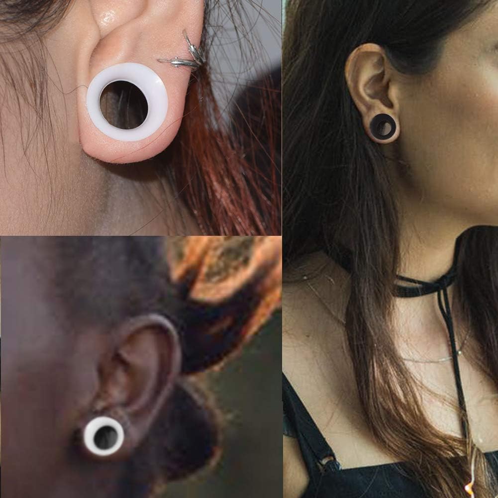 Stuppendux 1 Pair/3Pairs Black/White/Transparent Soft Silicone Flexible Ear Skin Tunnels Plugs Expanders Gauges Hollow Body Piercing 2G-1" 6-25mm