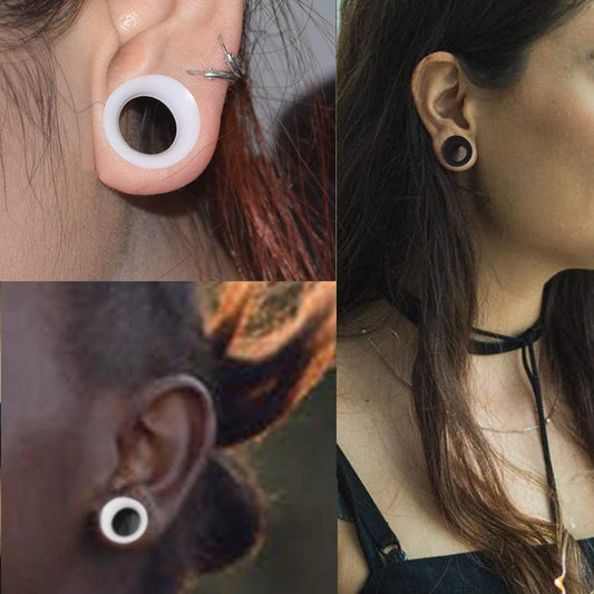 Stuppendux 1 Pair/3Pairs Black/White/Transparent Soft Silicone Flexible Ear Skin Tunnels Plugs Expanders Gauges Hollow Body Piercing 2G-1" 6-25mm