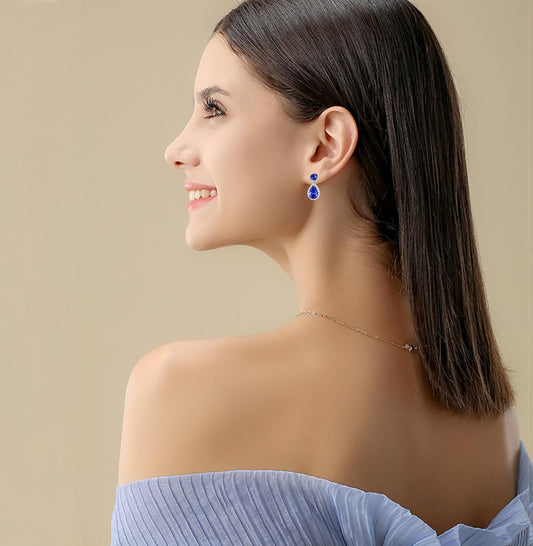 VONSSY Drop Dangle Earrings | Gemstones Waterdrop Teardrop White Gold Plated Crystal Hanging Cubic Zirconia Hypoallergenic Earrings | Stylish Jewelry Gift for Mother Daughter Wife