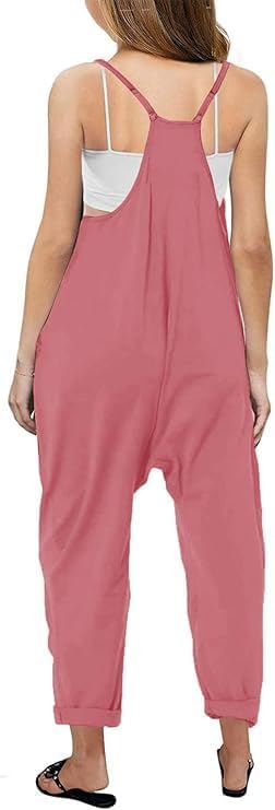 Girl's Casual Sleeveless Jumpsuits Spaghetti Straps Harem Long Overalls With Pockets