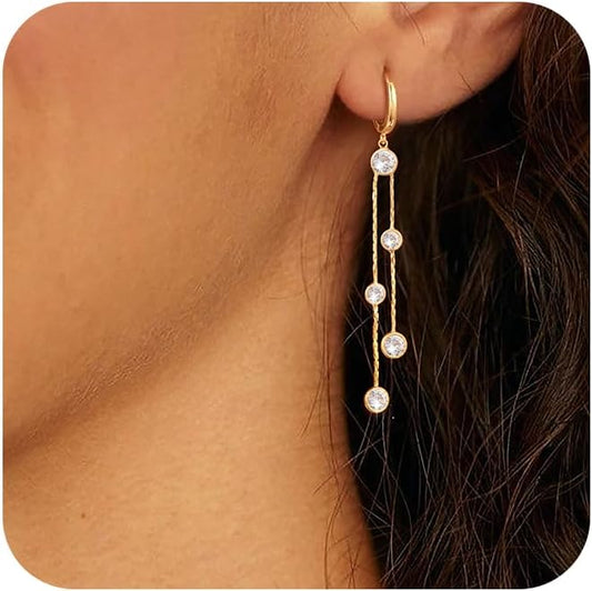 Gold Dangle Earrings for Women: Hypoallergenic Long Drop Dangling Earrings, Dainty 14K Gold Plated Hoop Earrings, Trendy Fashion Jewelry for Prom