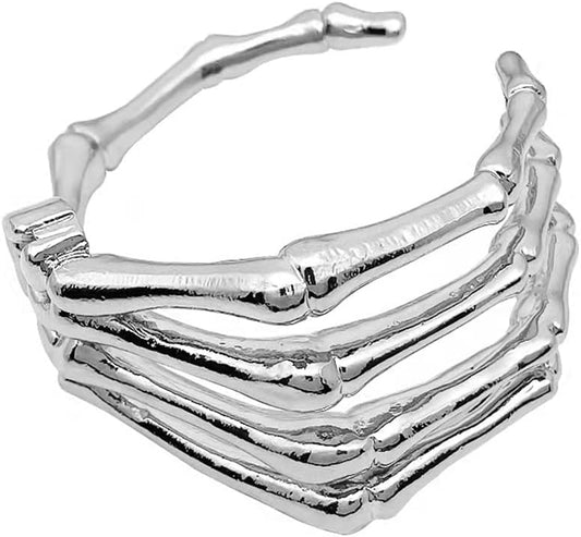 Bethynas Gothic Silver Devil Claw Bracelet Punk Retro Skull Skeleton Bangle Open Bone Arm Cuff Halloween Costume Accessory for Women