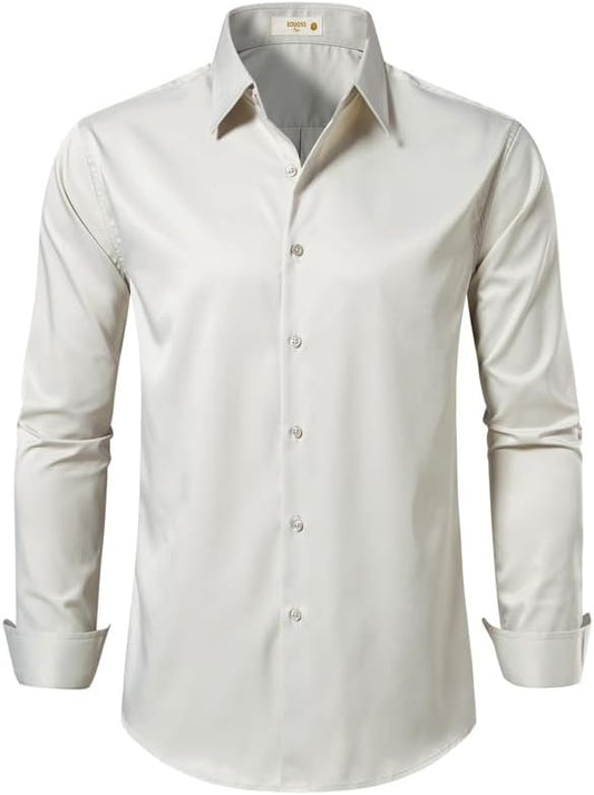 Men's Dress Shirts Formal Slim Fit Stretch Long Sleeve Button Down Shirt for Men Wrinkle Free Collar Business Shirts