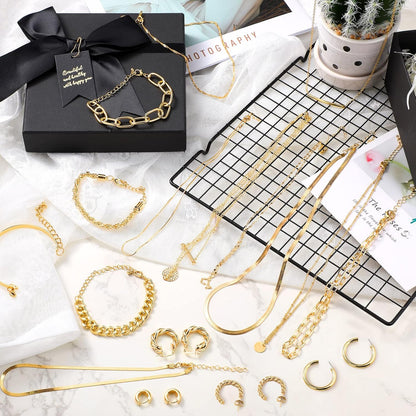 Tiamon 12 Pcs Gold Silver Jewelry Sets for Women Layered Set of Earring Necklace Bracelets for Men Jewelry Gifts