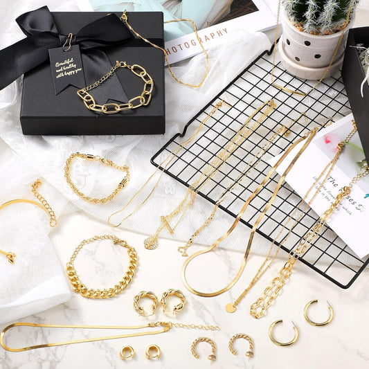 Tiamon 12 Pcs Gold Silver Jewelry Sets for Women Layered Set of Earring Necklace Bracelets for Men Jewelry Gifts