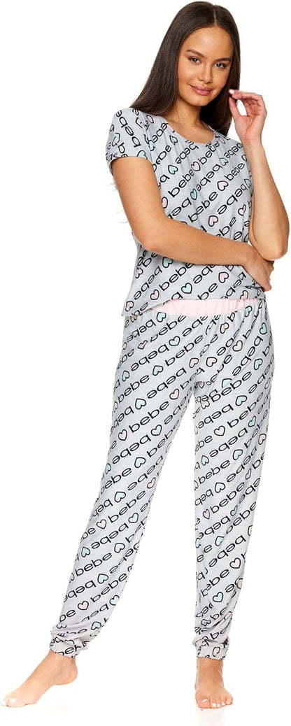 bebe Womens PJs Sets 2 Piece with Tee and Pajama Pants,Women's Sleepwear, Ladies Pajamas Sets