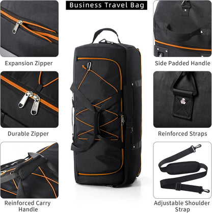 Vomgomfom Expandable from 110L to 140L 31.5" Rolling Duffle Bag with 2 Wheels,Foldable Travel Duffel Bag with Large Convertible Compartment Pocket