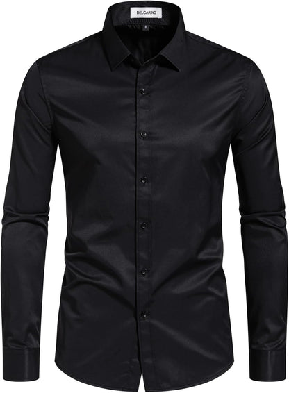 Men's Dress Shirts Stain Sheild Stretch Slim Fit Shirts Wrinkle-Free Formal Business Button Down Shirt