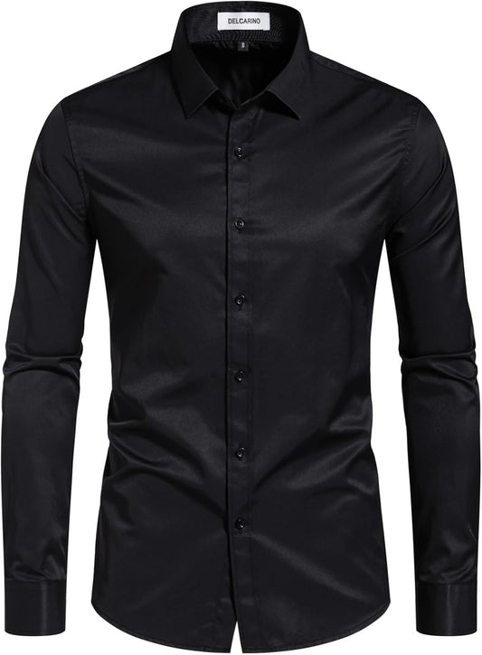 Men's Dress Shirts Stain Sheild Stretch Slim Fit Shirts Wrinkle-Free Formal Business Button Down Shirt