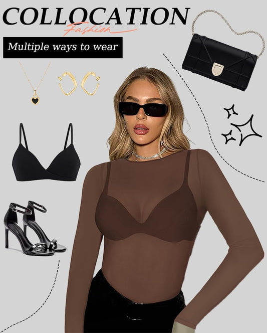 Women's Mesh Tops See Through Shirts Long Sleeve Bodycon Sheer Blouse Clubwear
