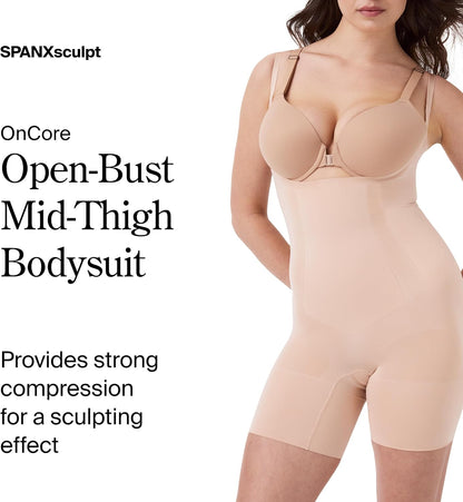 SPANXsculpt OnCore Open-Bust Mid-Thigh Bodysuit - Powerful Compression Body Shaper - Comfortable Shapewear - Adjustable Straps