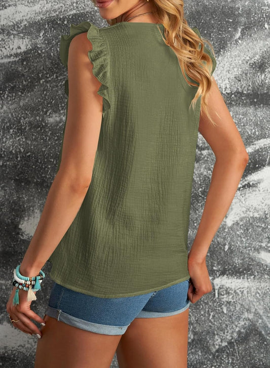 Dokotoo Womens 2025 Cute V Neck Ruffle Sleeveless Shirts Elegant Tank Tops Blouses