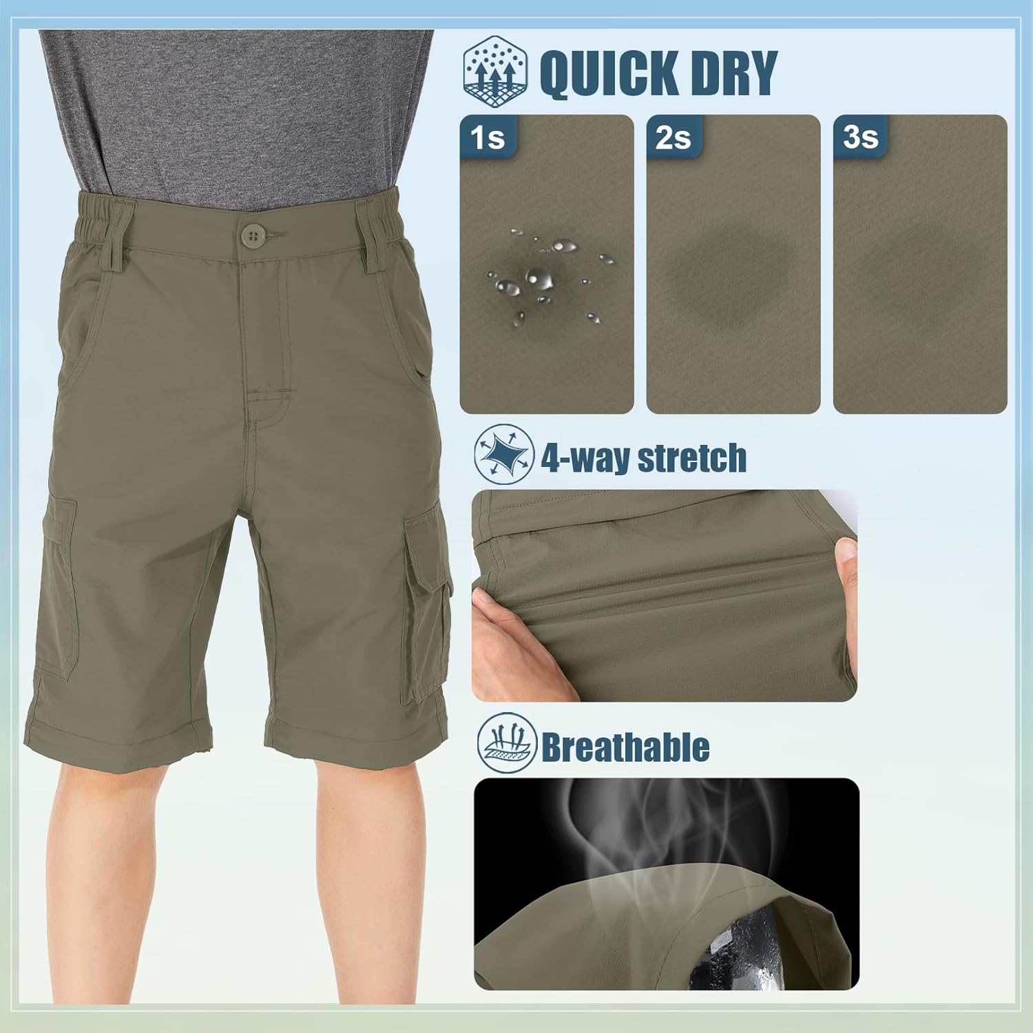 Kids' Cargo Pants, Boy's Casual Outdoor Quick Dry Waterproof Hiking Climbing Convertible Trousers #9016