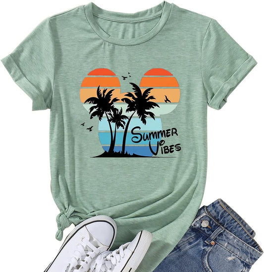 Cute Graphic Tees for Women Sunshine Mixed with A Little Hurricane Funny Saying Letter Print T Shirt