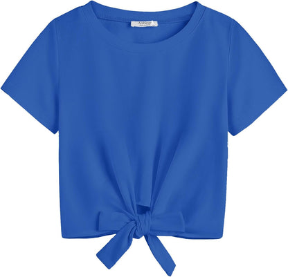 Arshiner Girls Short Sleeve Shirts Tie Knot Front Tops T Shirts for Kids Crewneck Cute Casual Tie Dye Tee Blouse