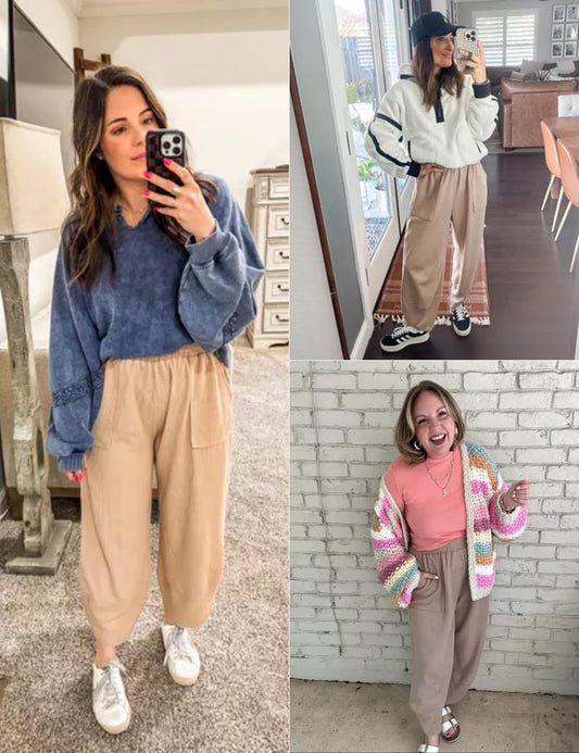 Xiaoxuemeng Womens Baggy Wide Leg Pants Casual Elastic Waisted Palazzo Harem Pants with Pockets