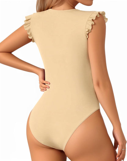 MANGOPOP Women's Body Suits Cute Crew Neck Ruffle Sleeveless Slim Fit Bodysuit Tank Tops Tight Casual Sexy