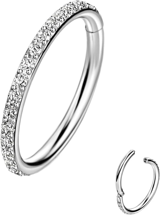 TDEBA 20G 18G 16G Clear CZ Nose Rings Hoop, 316L Surgical Steel Cartilage Earrings Hoop, 5-12mm Daith Helix Rook Tragus Piercing Jewelry, Stainless Steel Earring Silver Conch Piercing Jewelry