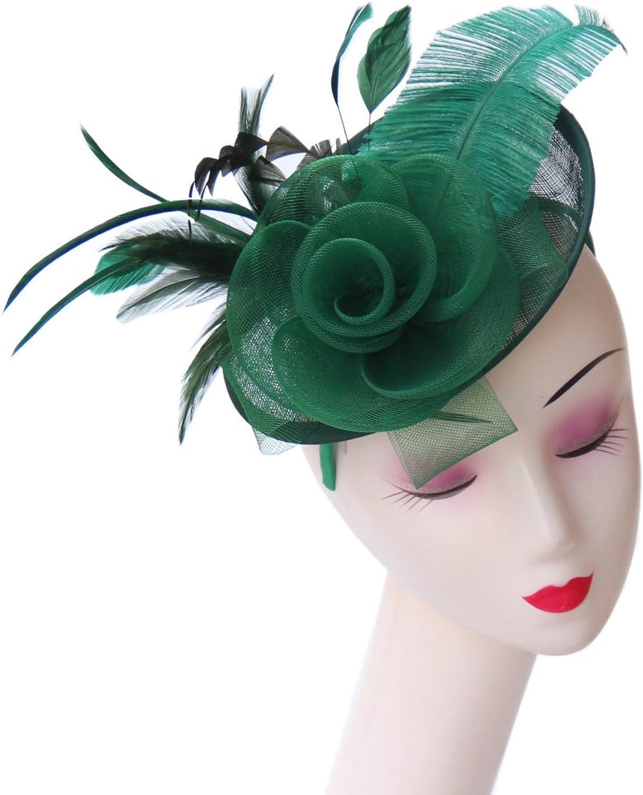 SAFERIN Women's Fascinators Feathers Tea Party Hat Veil Headband with Hair Clip for Cocktail Church