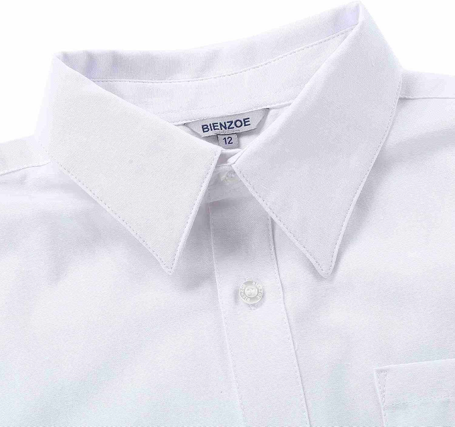 Bienzoe Boys Button Down Shirt: Kids Long Sleeve School Uniform Dress Tops Pack