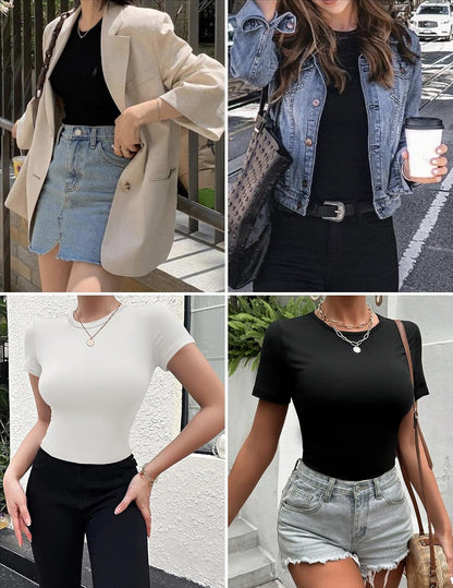 Ekouaer Womens Basic Tee Shirts 3 Pack Short Sleeve Crew Neck Thermal Underwear Tops Base Layer
