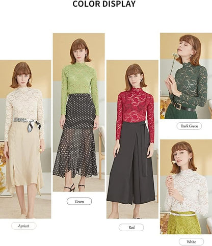 Women Floral Summer Lace Top Eyelash Trim Sexy Long Sleeves Plus Size Casual Dressy Shirt with Camisole Two Piece