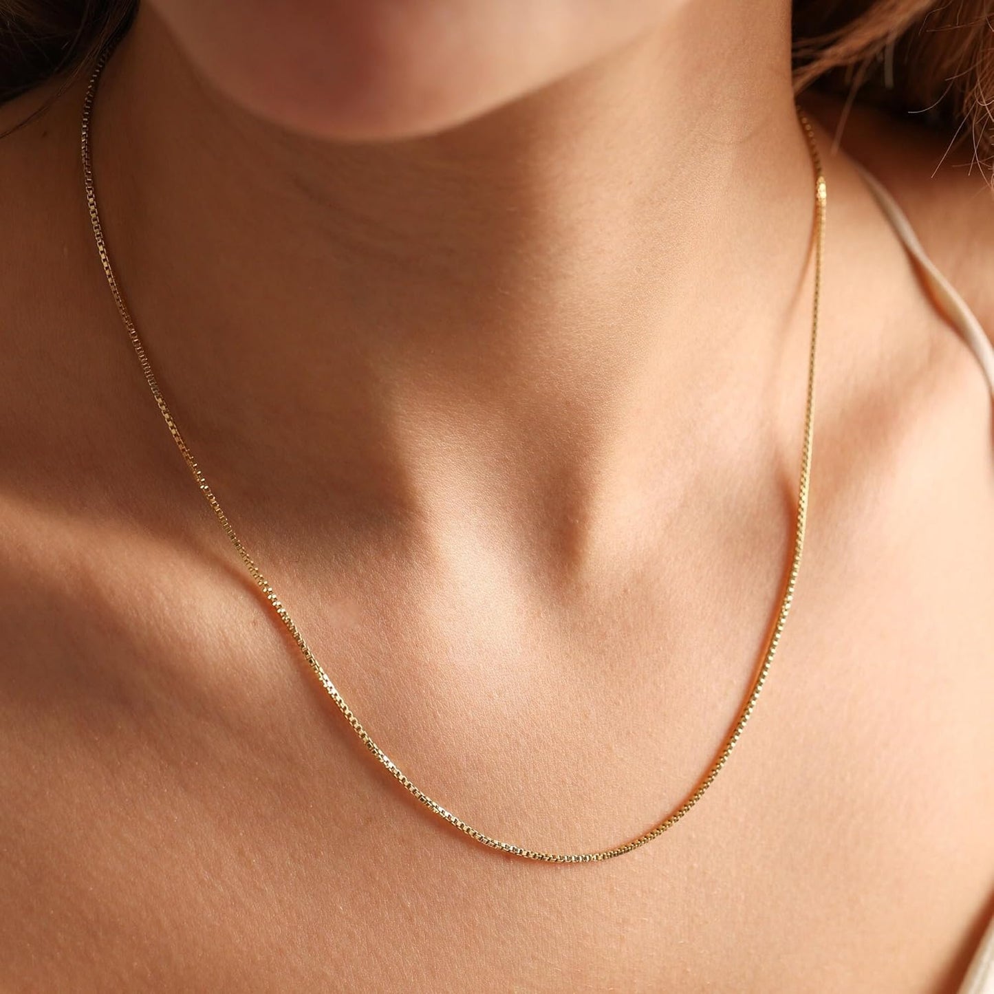 Krfy Gold Chain Necklace for Women Trendy - 925 Sterling Silver Clasp Dainty Choker Necklace 14K Gold Plated 14/16/18/20 inch Thin Simple Box Figaro Chain Herringbone Necklace Gold Jewelry for Women