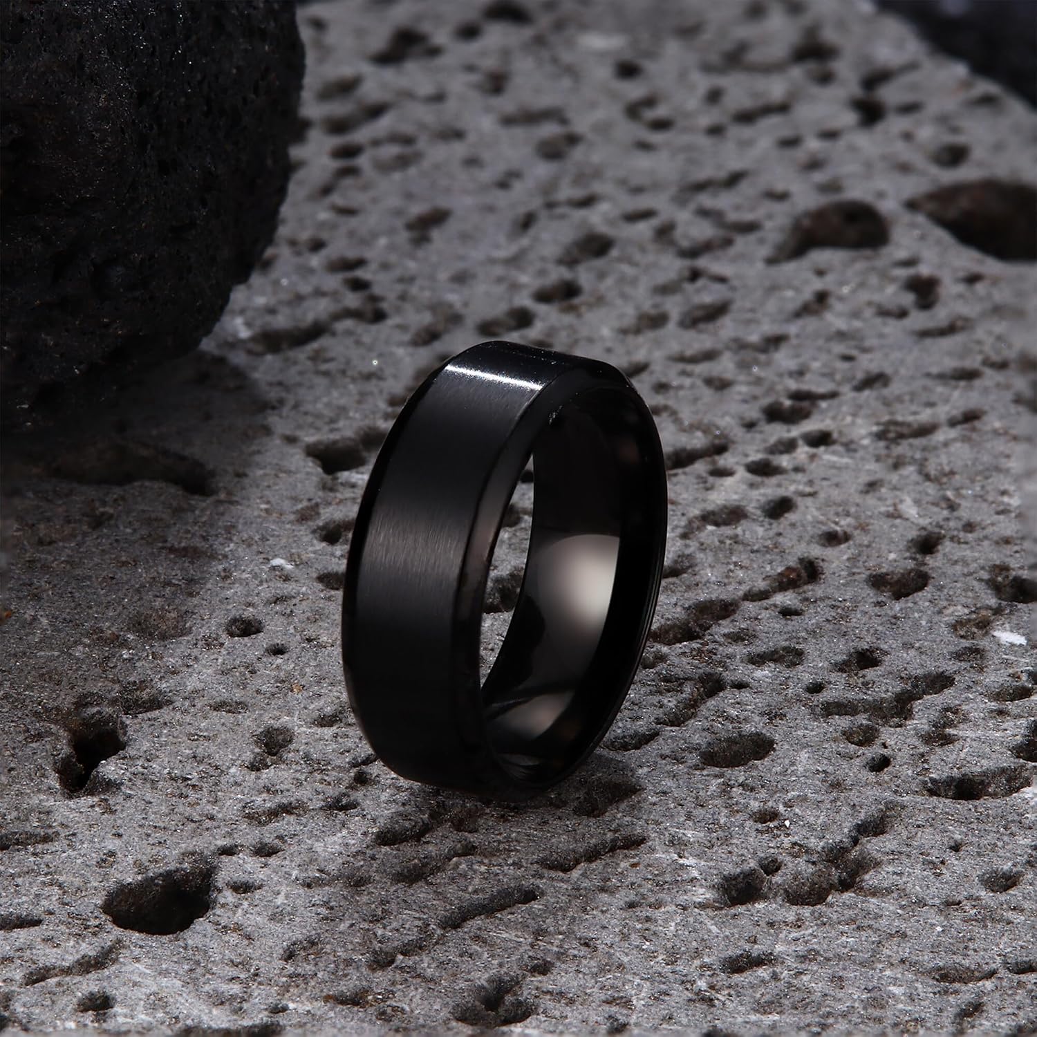 Jstyle Stainless Steel Rings for Men Women 8MM Wedding Band Rings Matte Surface - Beveled Polished Edge Mens Ring Size 6-14