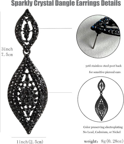 Elegant Rhinestone Dangle Earrings Crystal Wedding Bridal Long Dangling Drop Earrings Chandlier Earrings for Women Bridesmaid