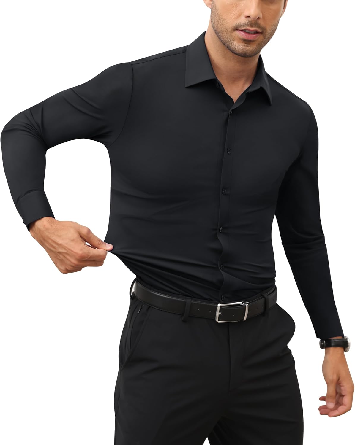 Stretch Mens Dress Shirts Long Sleeve Slim Fit Dress Shirts for Men Muscle Fit Wrinkle Free Button Down Shirt