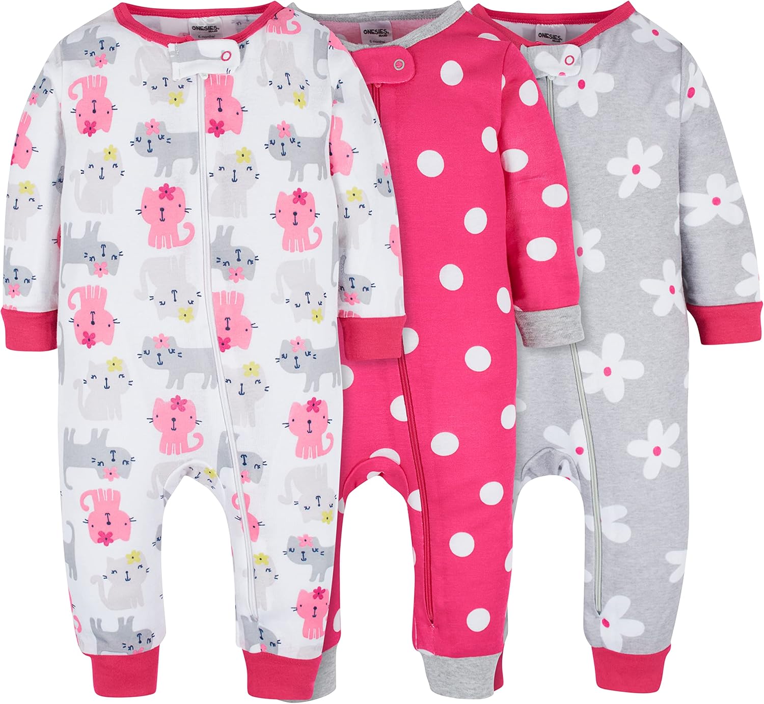 Onesies Brand Baby Girls' 3-Pack Snug Fit One-Piece Cotton Pajamas