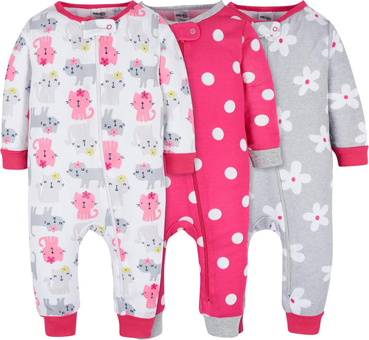 Onesies Brand Baby Girls' 3-Pack Snug Fit One-Piece Cotton Pajamas