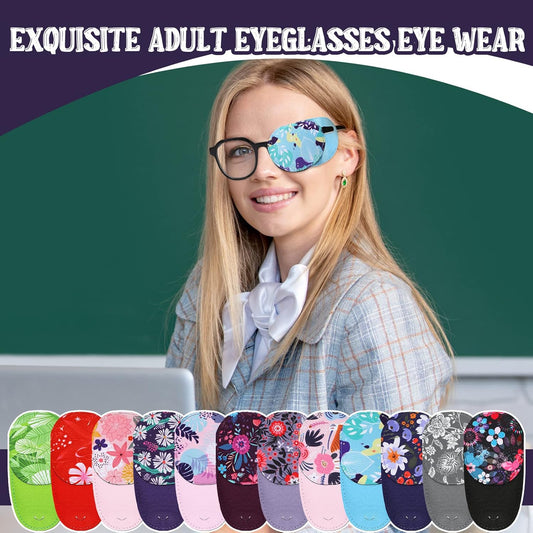 Yahenda 12 Pcs Eye Patches for Adults Eye Patch for Glasses Reusable Eyeglass Patch Cute Eye Cover for Eyeglasses Adults Left Right Eyes, 12 Mixed Styles (Cute Style)