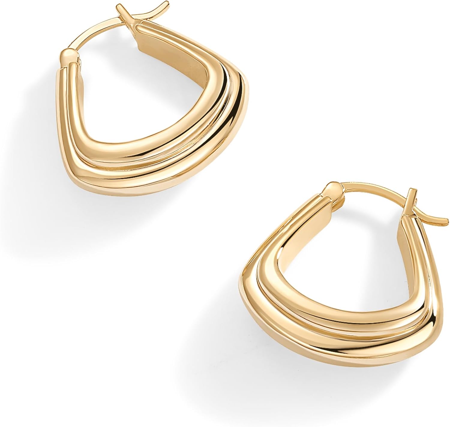PAVOI 14K Gold Plated Sterling Silver Posts Geometric Hoop Earrings for Women | Trendy Geo Long Oval U-Shaped Link Triangle Huggie Hoops Earring