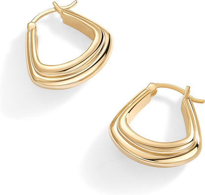 PAVOI 14K Gold Plated Sterling Silver Posts Geometric Hoop Earrings for Women | Trendy Geo Long Oval U-Shaped Link Triangle Huggie Hoops Earring