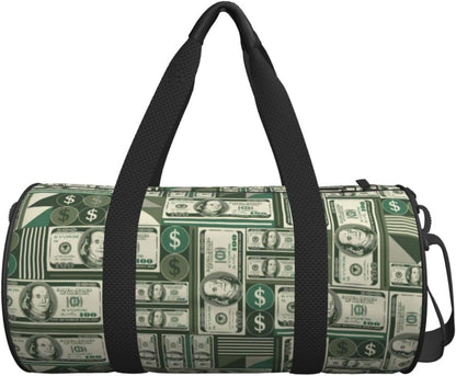 Money Sports Gym Bag Geometric Hundred Dollar Bills Travel Duffel Bag Shoes Compartment For Men Women Foldable Lightweight Yoga Gym Sports Bag