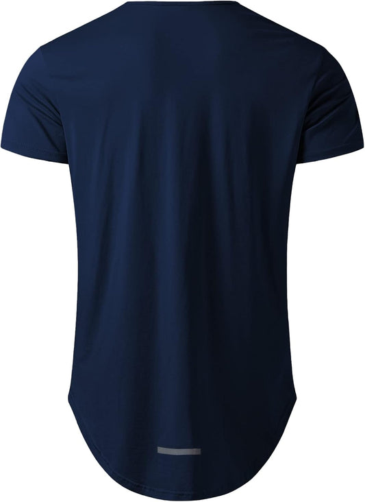 Big and Tall Mens Tshirts Longline Extra Long Shirts Hipster Reflective Line Scallop Tees Shirts Tops