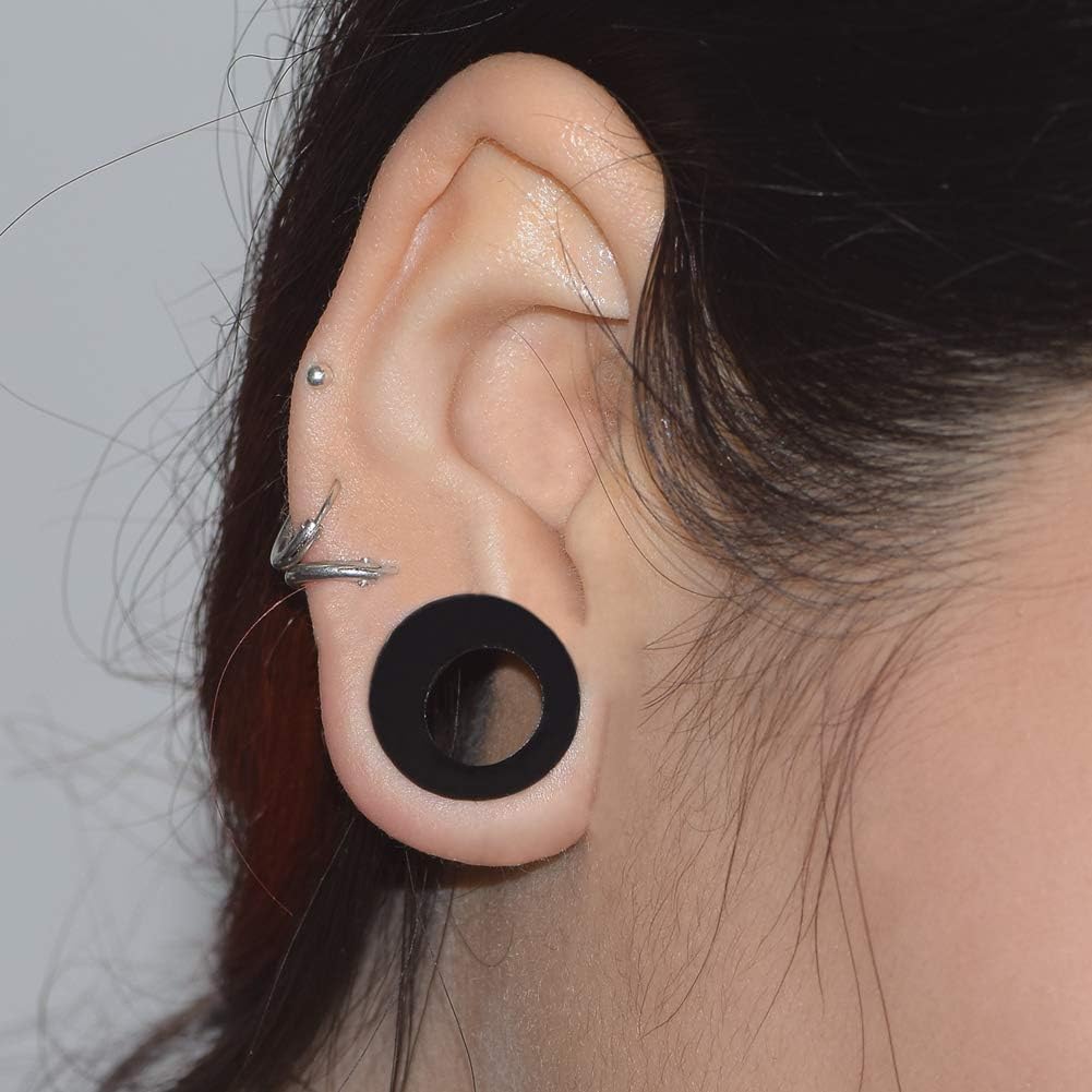 Stuppendux 1 Pair/3Pairs Black/White/Transparent Soft Silicone Flexible Ear Skin Tunnels Plugs Expanders Gauges Hollow Body Piercing 2G-1" 6-25mm
