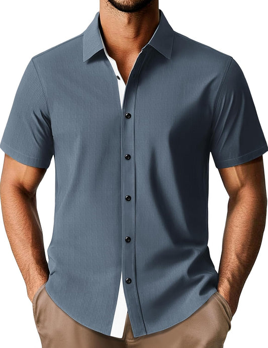 PJ PAUL JONES Mens Short Sleeve Button Down Shirts Casual Stylish Wrinkle-Free Untuckit Dress Shirt