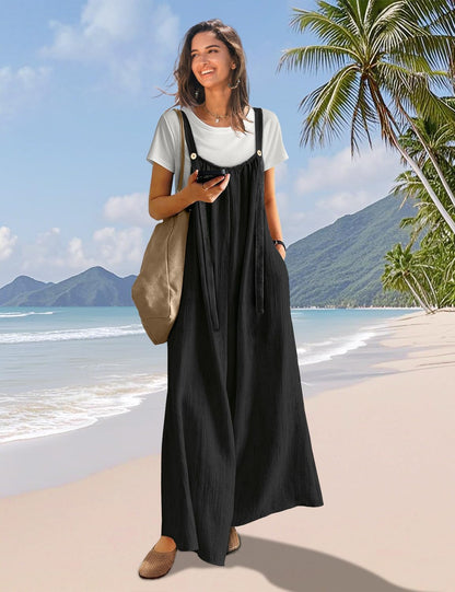 YESNO Casual Wide Leg Jumpsuits for Women Boho Floral Pleated Overalls Rompers Summer Outfits with Pockets P0D