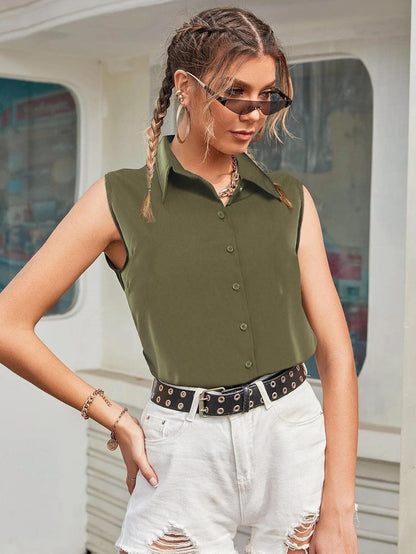 Zeagoo Women's Sleeveless Button Down Shirts Blouses Solid Casual Loose V Neck Tank Tops for Work S-XXL