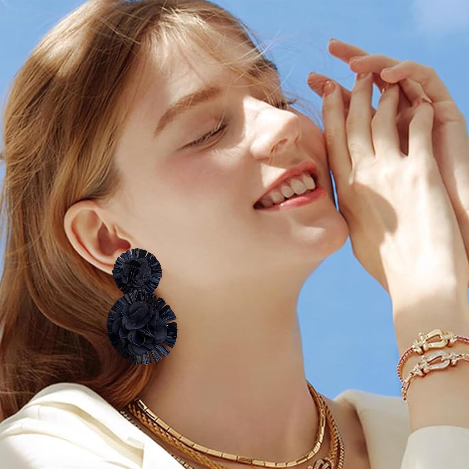 Colorful Rattan Earrings for Women Statement Boho Raffia Straw Wrapped Flower Drop Dangle Earrings Summer Tropical Beach Jewelry