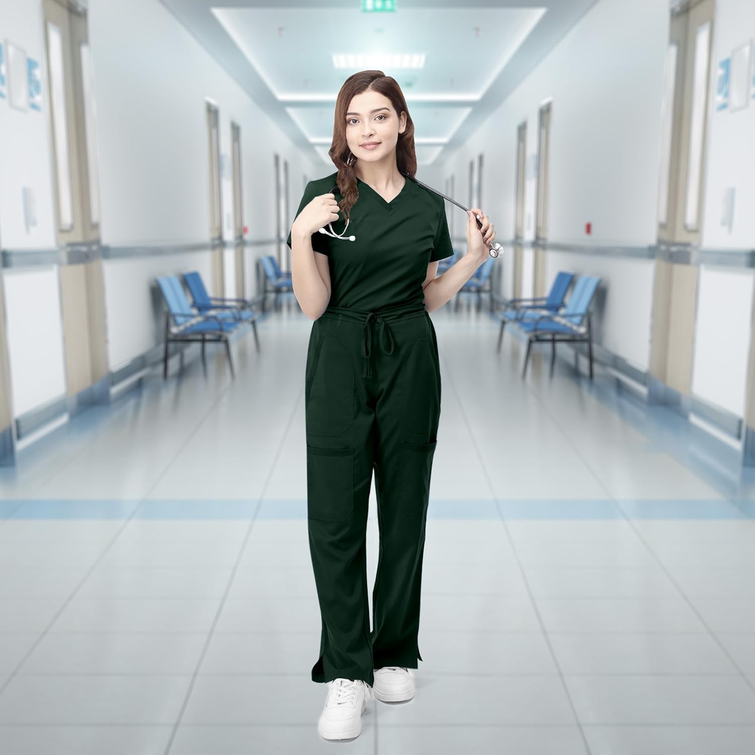 NY Threads Scrub Tops for Women Soft Stretch V-Neck Medical Scrub Top with Pockets