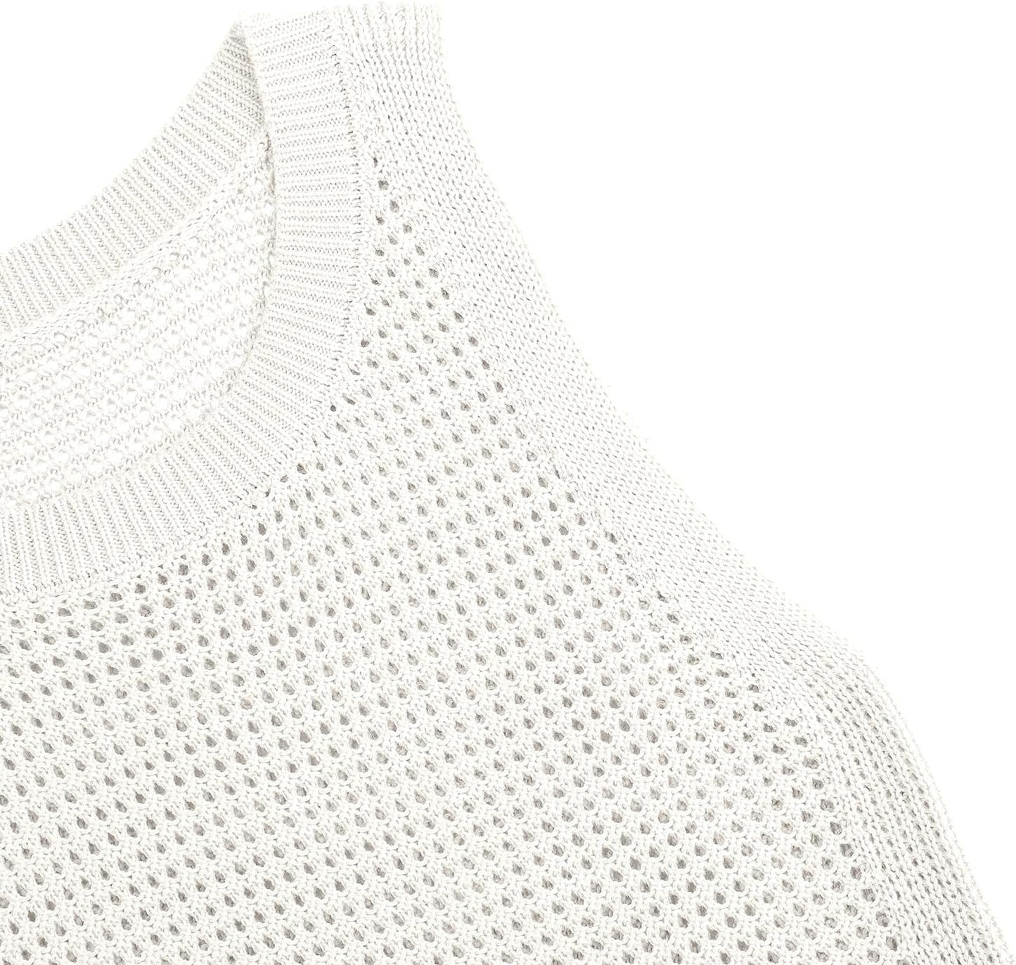 Womens Knit Sweater Vest Summer Tank Tops Round Neck Crochet Hollow Out Sleeveless Crop Top